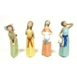 4 Lladro figures of girls with hats, "Naughty Girl", No.5006; "Girl with Straw Hat", No.5008, (