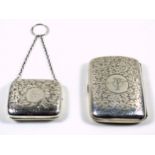 Edwardian silver purse with all over engraved floral decoration and monogram, by S B & S,