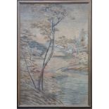 Large Japanese silk and wool long-stitch needlework panel