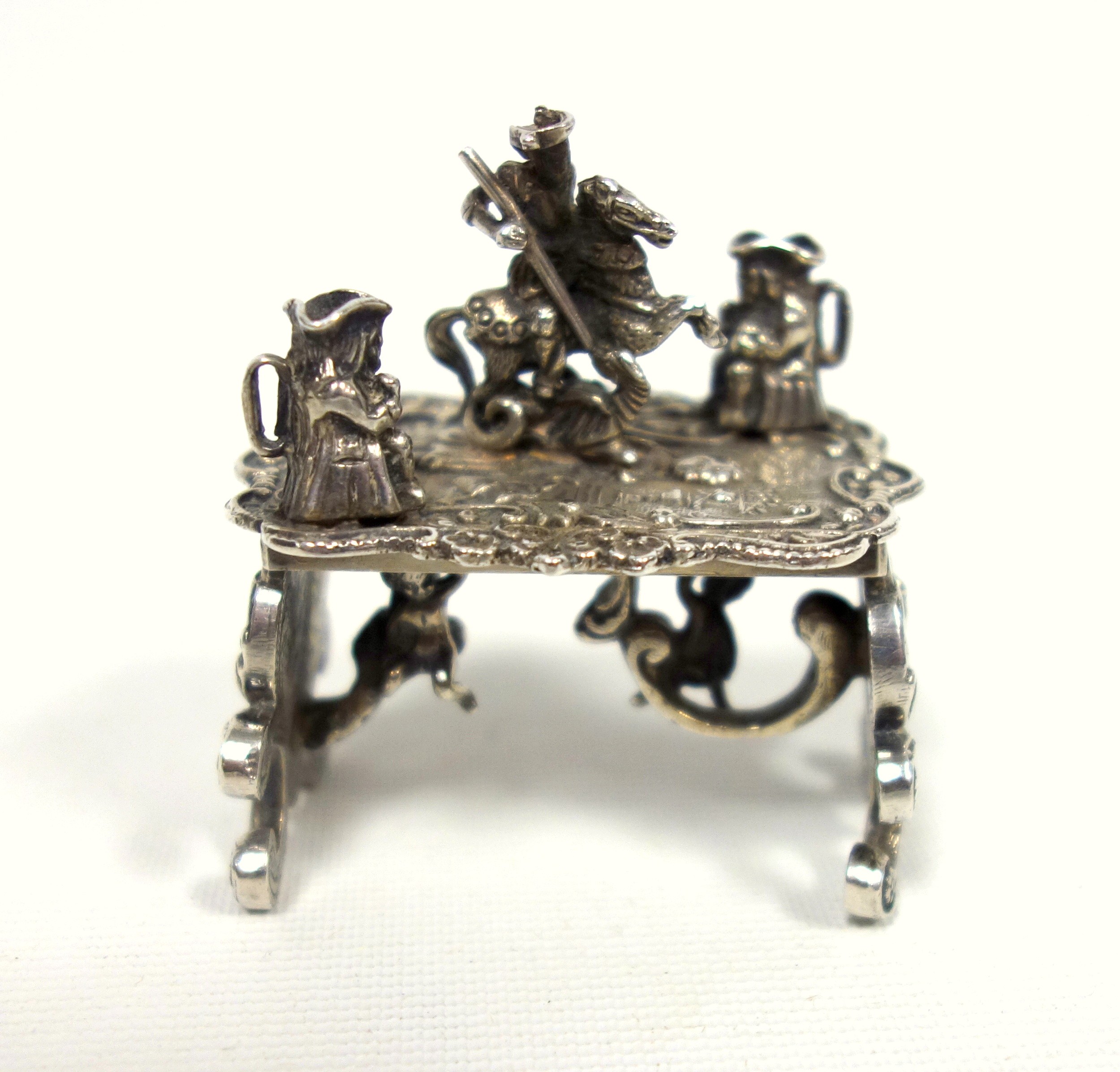 Continental miniature metal group of a chair with 2 cats and a fish, H.6.1cm; 3 similar smaller - Image 3 of 3