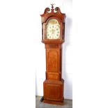 George IV longcase clock with a floral painted arch dial inscribed "Josh Whiston, Newport", black