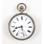 Late Victorian silver pocket watch with a white enamelled circular dial inscribed " J B Yabsley,