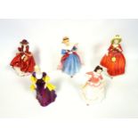 5 Royal Doulton figures, "Loretta", "Susan", "Amy", "A Single Red Rose", and "Top o' the Hill",