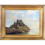 English School, 19th Century, Coastal castle scene, oil on canvas, 28.5 x 39.5cm