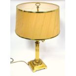 Brass 4 branch table lamp on a fluted column and a square stepped base, with lampshade H.65.5cm