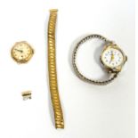9ct gold lady's wristwatch with a rolled gold expanding strap, a/f, 2.6grs of weighable gold;