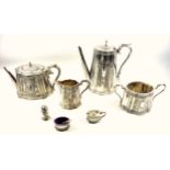 George V silver 3 piece cruet of oval form with a cylindrical pepper and pierced paling, by D & B,
