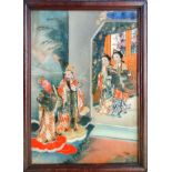 19th century Chinese reverse painting of glass, "Guanghan Palace", depicting a mythical court scene,
