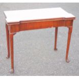 George II style walnut card table with a folding rectangular swivel top with protruding corners