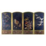 Very fine Japanese Kyoto bronze folding 4 leaf table screen, containing gold, silver and platinum,