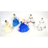 5 Royal Doulton figures, "Helen", "Spring Morning", "Beatrice", "Mary", and "Christine", tallest H.