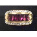 Foreign 9ct gold ring set white and ruby coloured stones, imported by QVC, Birmingham, 2000, gross