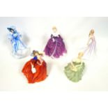 5 Royal Doulton figures, "Clarissa", "Zoe", "Belle", "Flowers of Love", and "Autumn Breezes",