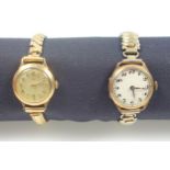 George V 9ct gold lady's wrist watch, with a hinged lens and back, and a circular dial enclosing a