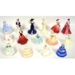 Coalport figures, ladies, various, tallest H.15.5cm. (15). Condition report: (one with arm missing)