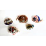 Royal Crown Derby armadillo, W.12cm; and 4 other models, one with gold button. (5)