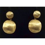 Pair of yellow metal textured baroque bead pendant stud earrings, stamped "750", by Marco Bicego,
