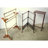 Edwardian Chinese Chippendale mahogany finish folding double towel rail on splayed feet, H.77cm;