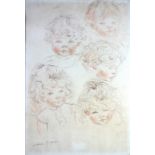 Esther Craig (20th/21st century), Study sketch of 5 children's faces, 3 named "James", "Sara" and "