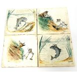 2 Richards ceramic tiles, each painted with a comical and and dog, by Tickner, and 2 similar tiles