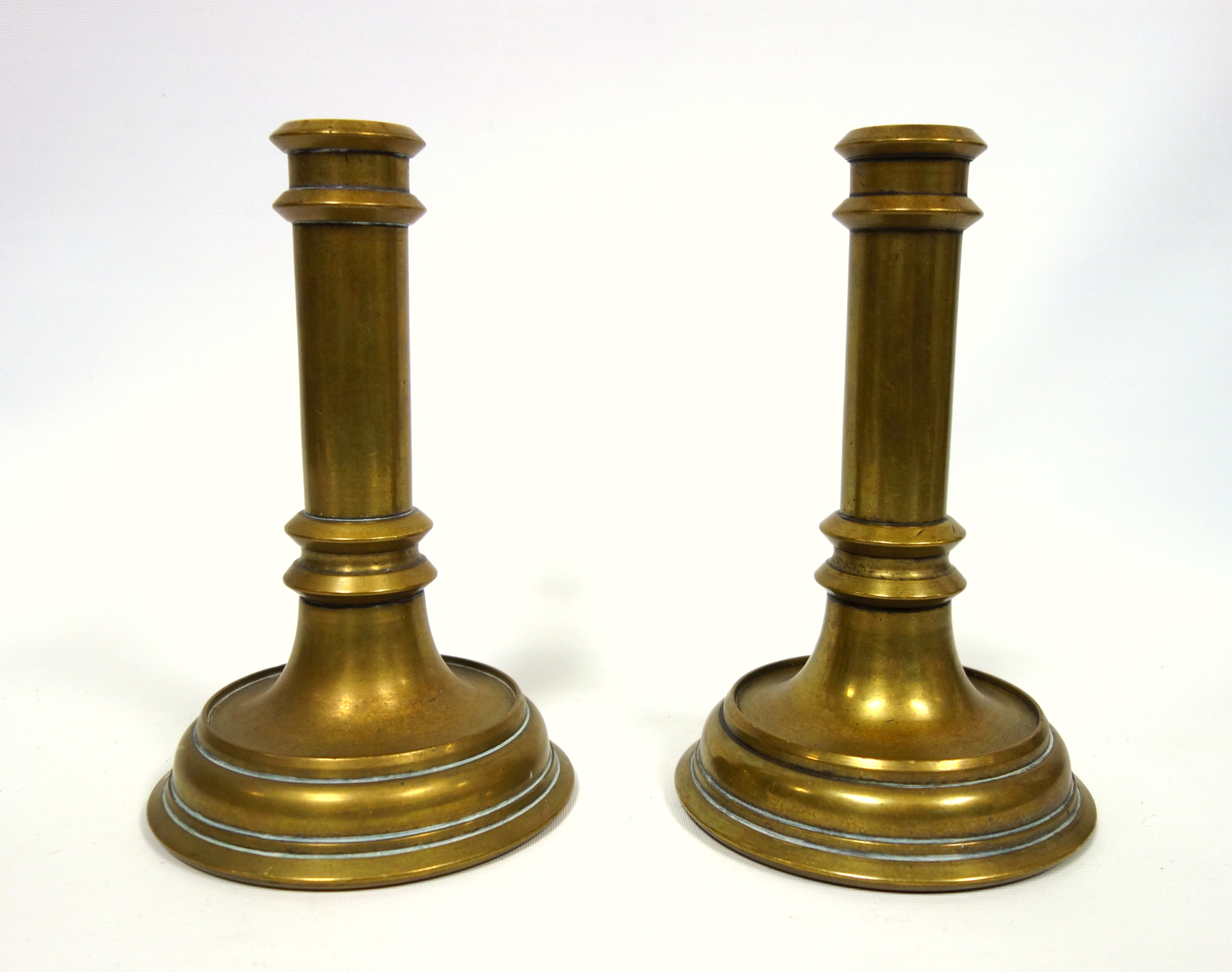 Pair of Victorian heavy brass candlesticks, unengraved and lacking nozzles, H.19.8cm. (2) - Image 2 of 5