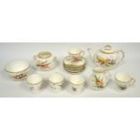 Victorian Royal Worcester bone china part coffee set with floral and gilt painted decoration of 14