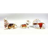 Royal Crown Derby "Imari" pattern donkey, W.13.5cm, with gold button, another donkey and a horse,