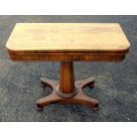 William IV rosewood card table with a folding rectangular top with rounded corners and beaded