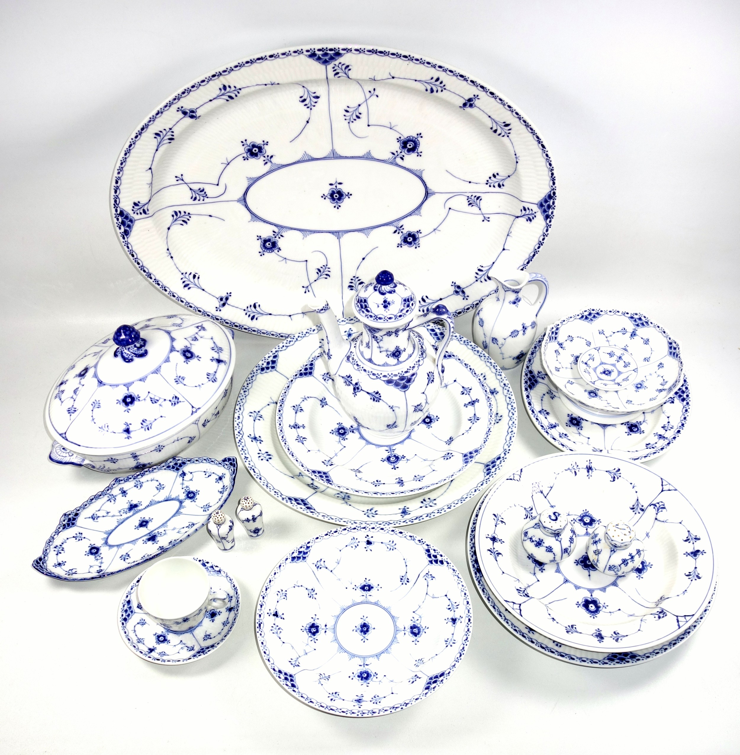 Royal Copenhagen Porcelain "Blue Fluted Half Lace" and "Blue Fluted Plain" pattern part services