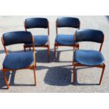 Set of 4 Danish Erik Buch Model 49 teak dining chairs, upholstered in black vinyl, (one with
