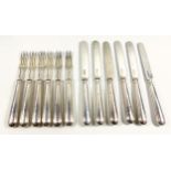 Set of 6 Victorian silver dessert knives and forks, the filled handles marked London, 1867, and