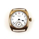 Waltham 9ct gold wristwatch with a circular white enamelled dial, Arabic numerals and a seconds