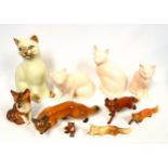 Sylvac, Price, Beswick, and other figures of cats and foxes, various, largest H.29cm. (10)