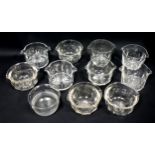 10 wine glass rinsers, each on a star cut base, and a regency glass finger bowl, Dia.12.4cm, (1 with