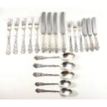 Part suite of Danish silver cutlery, each with a scroll decorated handle, comprising 5 table