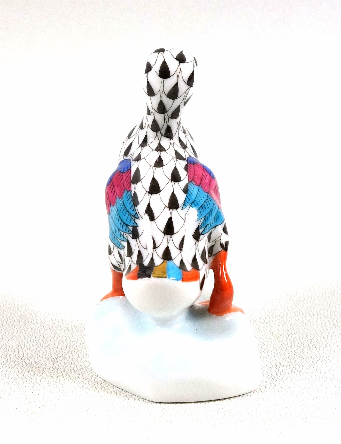 Herend porcelain duck, with black feather tips, tricolour wings and gold highlights, signed to the - Image 3 of 7