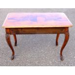 Louis XV style crossbanded walnut kneehole table, the figure rectangular top with rounded corners
