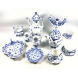 Royal Copenhagen porcelain "Blue Fluted Full Lace" pattern tea and coffee set comprising teapot,