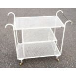 Arts and Crafts style white painted tubular steel 3 tier trolley, the shelves with all over