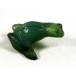 Small Lalique green glass seated frog, signed to the base, W.6.5cm