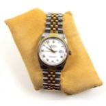 Gentleman's Rolex Oyster Perpetual Datejust wrist watch with a white enamelled dial and gold Roman