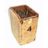 Wooden box containing 36 gold finishing hand tools comprising incomplete alphabet, (missing I),