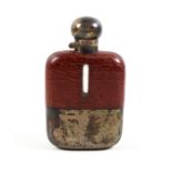George VI silver mounted spirit flask, the leather covered upper half of the plain glass body with