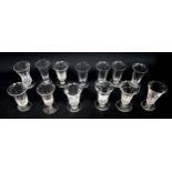 3 19th century campana shaped jelly glasses, H.9.7cm; and 10 cut panelled glasses, various. (13)