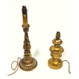 Italian giltwood table lamp with a simulated candle, carved baluster column, on a circular base, H.