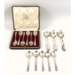 2 William IV silver Fiddle pattern teaspoons with engraved crest and motto "Vincere Vel Mori", by