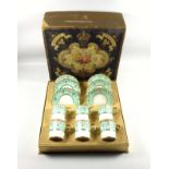 Set of 6 Royal Crown Derby Vine pattern scalloped coffee cans and 6 saucers, boxed. (13)