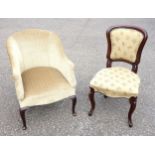 Victorian mahogany tub shaped armchair with a bow seat, upholstered old gold dralon, on cabriole