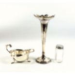 George V silver trumpet shaped vase with a pierced shaped hexafoil rim, on a tapering cylindrical