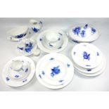 Royal Copenhagen porcelain "Blue Flower" pattern matched service comprising 3 soup bowls, No.8546,